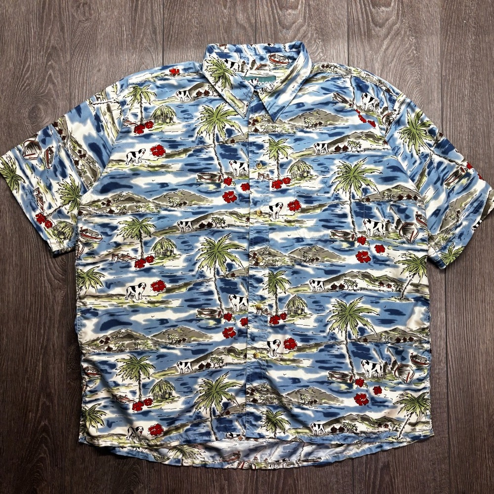 Big Dogs Shirt Mens 2X Blue Floral Beer Hawaiian Vacation Vintage XXL